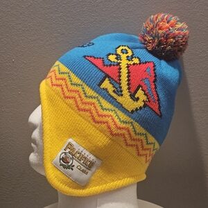 Pacifico Clara Blue and Yellow Anchor Knit Beanie Pom Pom Hat